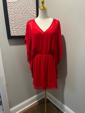 Express Red V-Neck Chiffon Tunic Dress